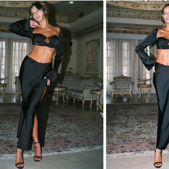 BNWT Princess Polly Satin Crop Flared Sleeve top sz 4 - Picture 4 of 5